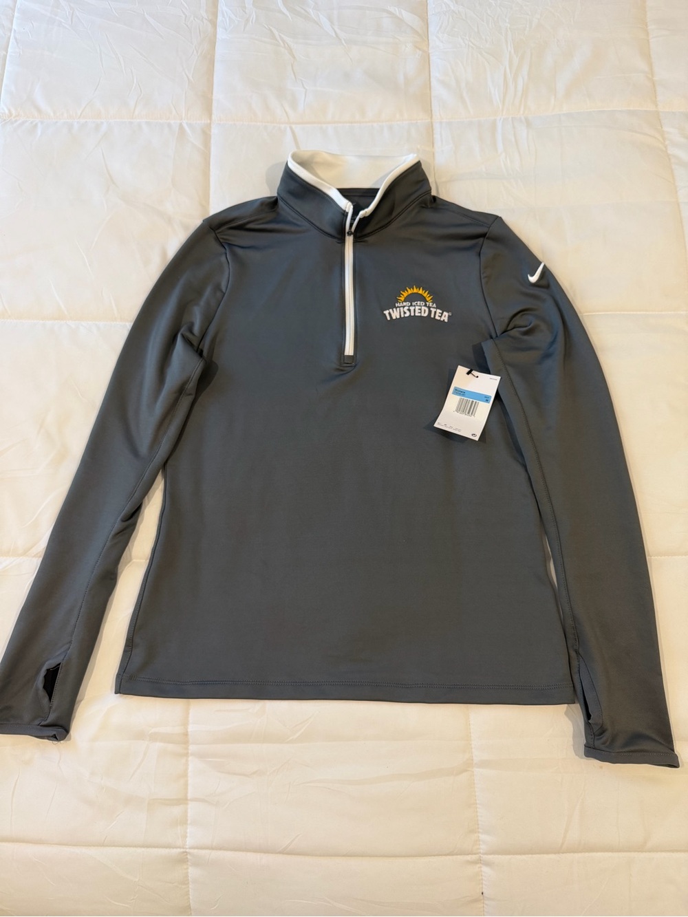 Nike Women’s Gray Long-Sleeve  1/4 Zip Golf Pullover With Twisted Tea Logo.